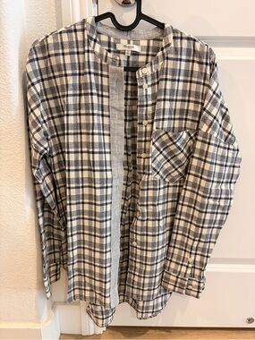 Madewell Plaid Collarless Button-Up Shirt